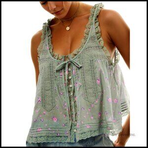 Boho Lace Tie Front Tank Crop Top Flowy Vest Sleeveless Blouse Summer Chic